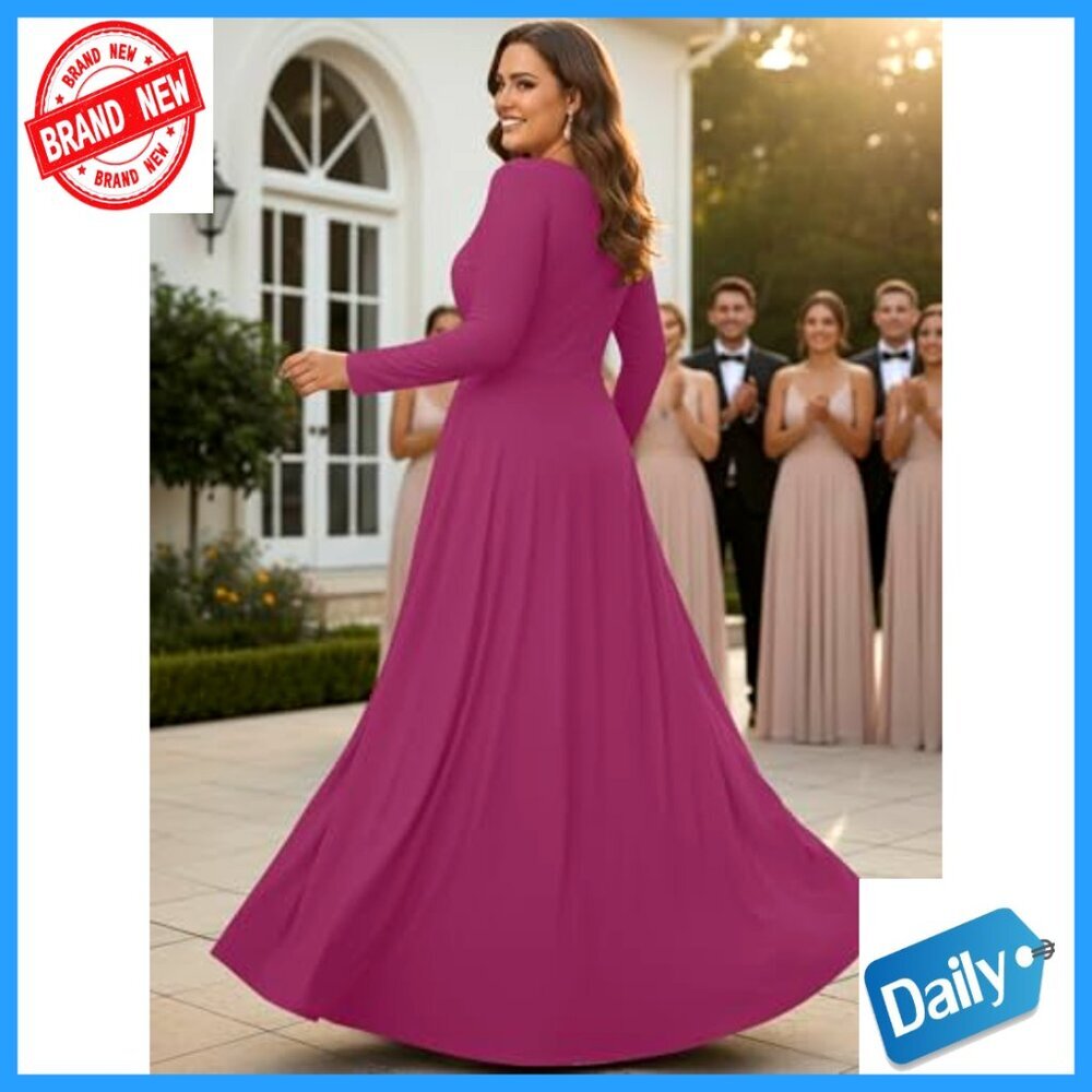 Long Sleeve Empire Waist Maxi Dress Formal Gown Plus Size - Picture 5 of 6